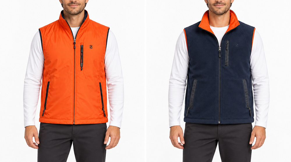 IZOD PerformX Reversible Vest Mens L Orange Navy Full Zip Pockets Outdoor